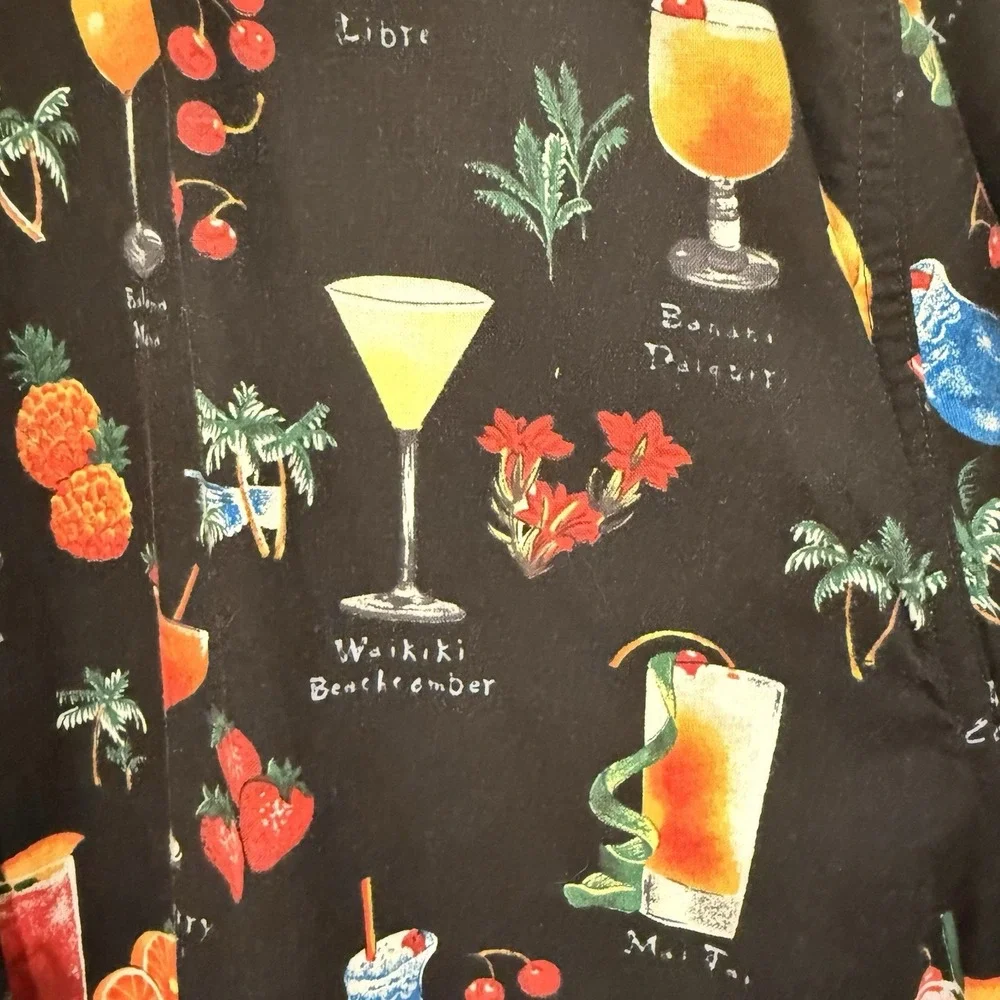 Weekender Traveler Men's VTG Novelty Mixed Drinks SS Button Up Black Multi XL